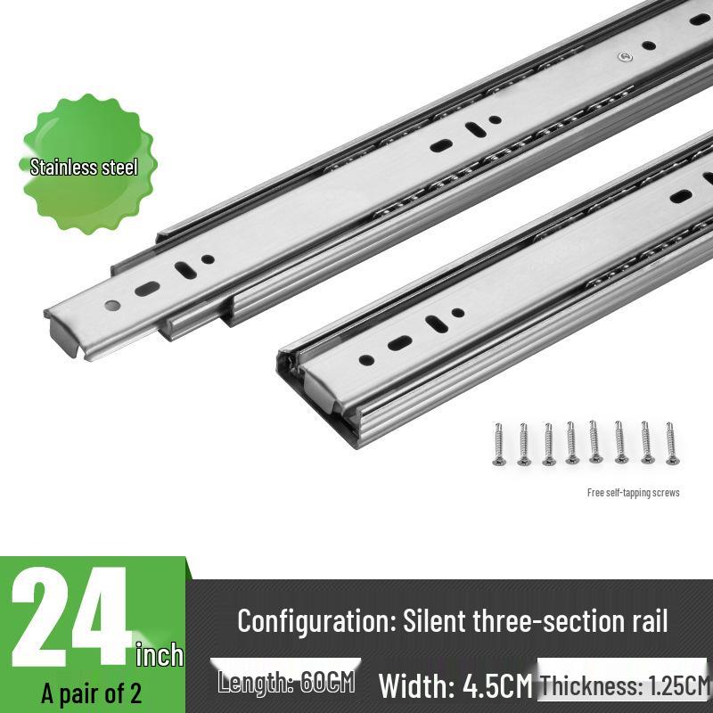 Thickened Stainless Steel Drawer Slides with Three-Section Silent Rails and Buffer Damping