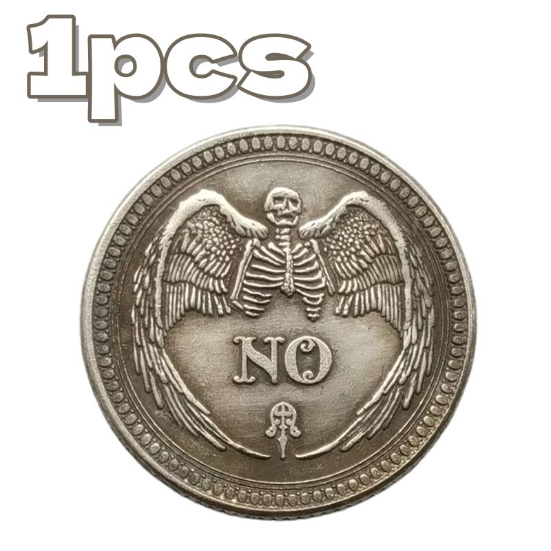 

1pcs Yes/No Decision Coin - Antique Silver-Gray Iron with Floral Design, Collectible Souvenir & Gift 1pcs