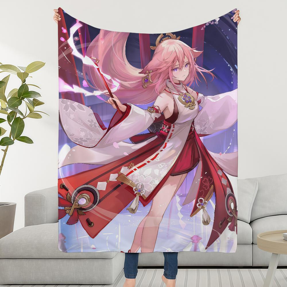 Impact Blanket Throw Super Cosy Plush Living Miko Room Sofa Couch Genshin Yae Childish Birthday Gifts