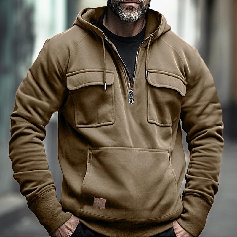 Half Zipper Men's Tactical Hoodies Solid Military Sweatshirts Multi Pockets Male Hooded Jackets Thick Outdoor Polar