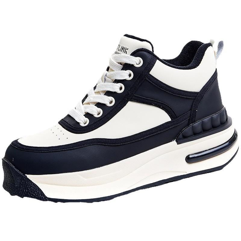 Thick-soled high-top shoes for women's ins cool new leather leather surface velvet muffin versatile sports and leisure board shoes