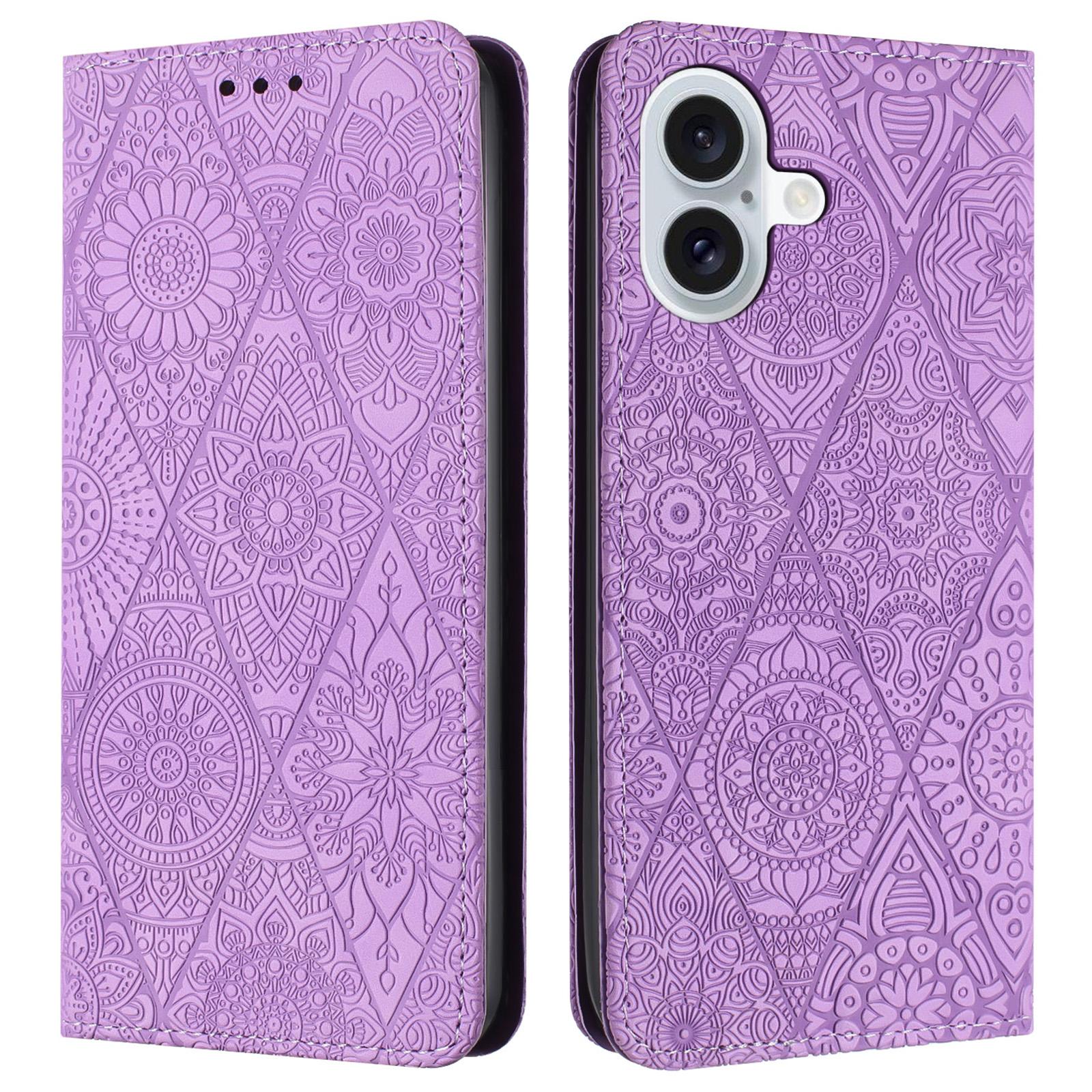 For iPhone 17 Case Imprinted Flower Wallet Stand Leather Phone Cover D