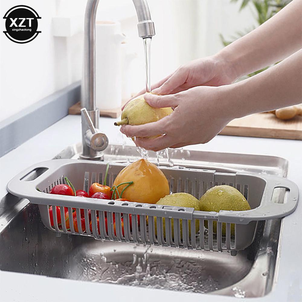 Expandable Kitchen Sink Strainer Drain Vegetable Fruit Drainer Basket Space Saving Washing Shelf Strain Rack Kitchen Organizer