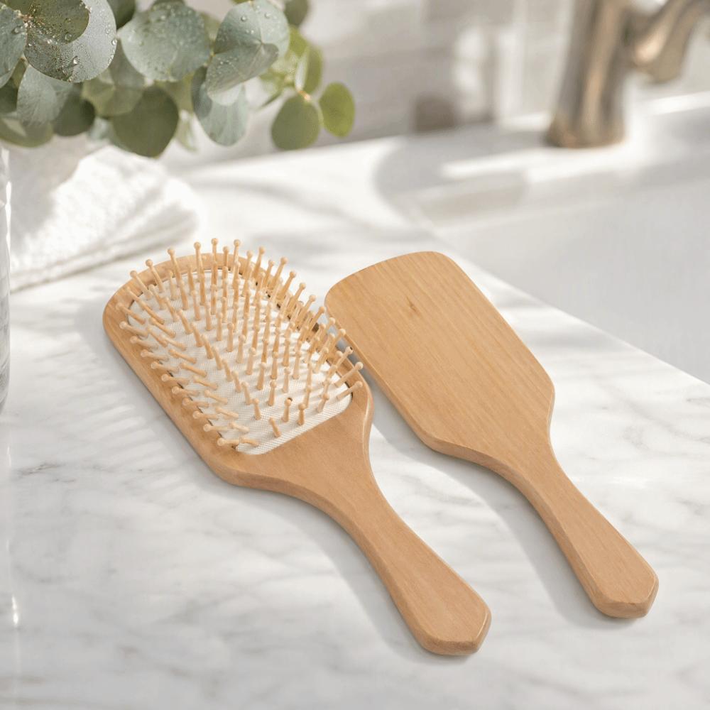 Bamboo Bristles Detangling Paddle Brush Ergonomic Handle Scalp Massage Brush Blow Drying
