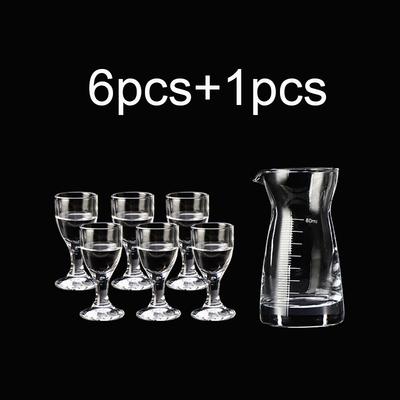 Wine Glasses Set 6pcs+1pcs Cups Transparent 80ml Wine Scale Dispenser 10ml SGlass Baijiu Spirit Cup Wine Pot Drinkware Set