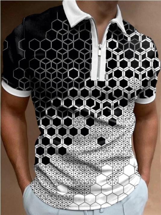 Stylish Half-zip Short Sleeve Polo Shirt, Casual Trendy Men's Top