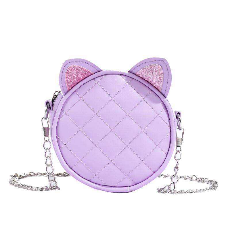 Charming Cartoon Cat Design Kids Shoulder Bag Perfect For Everyday Use фиолетовый