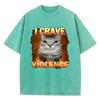 Mode Oversized T-shirt Vintage Tvättad Bomulls-T-shirt Konst Katt Grafisk T-shirt Casual Streetwear Vår Sommar