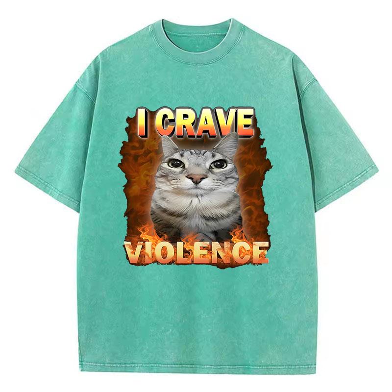 Mode Oversized T-shirt Vintage Tvättad Bomulls-T-shirt Konst Katt Grafisk T-shirt Casual Streetwear Vår Sommar
