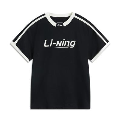 Li Ning Sports Lifestyle Series American Retro Letter Logo Casual Comfortable Short Sleeve T-Shirt Women T-Shirts Black Off-White AHSVB44-2