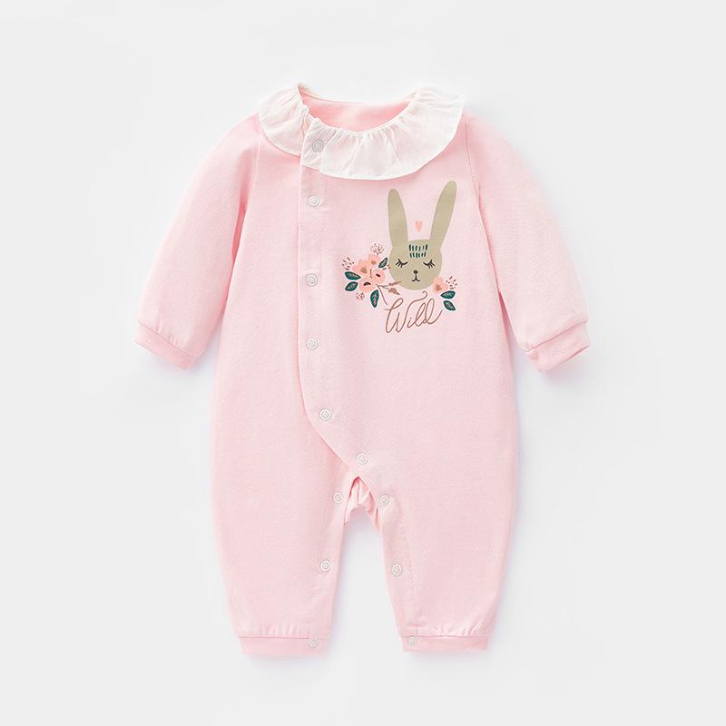 

Хлопковый комбинезон для новорожденных: Весенний детский комбинезон 2025 года, комбинезон с длинным рукавом для девочек для ползания на весну и осень. 73 Tag розовый