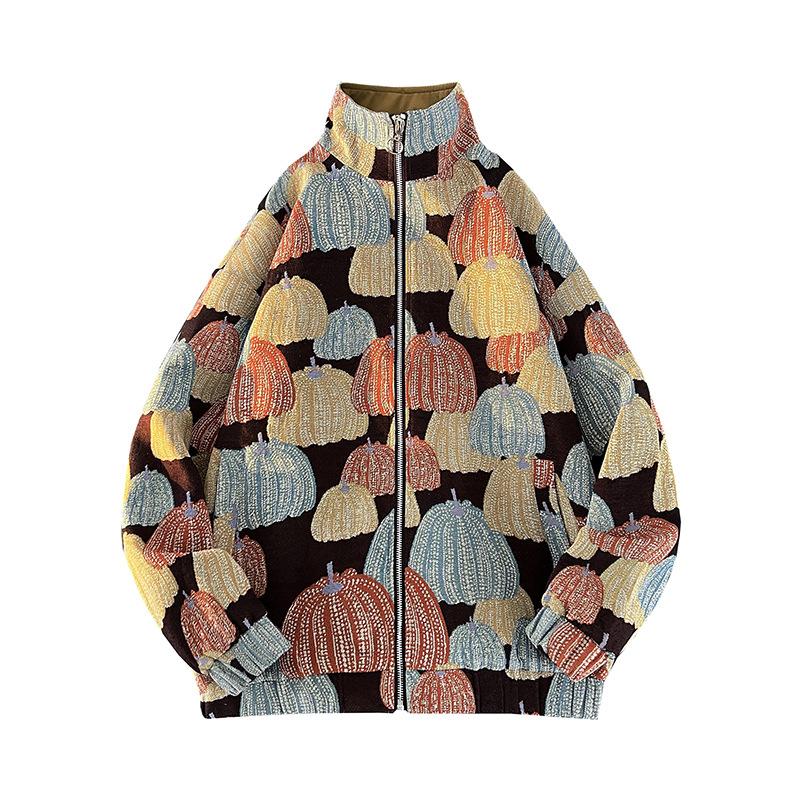 

Весенняя новая куртка с воротником-стойкой, мужская куртка на весну и осень, модная повседневная, с вышитым тыквенным узором, жаккардовая, свободная мужская куртка 3XL