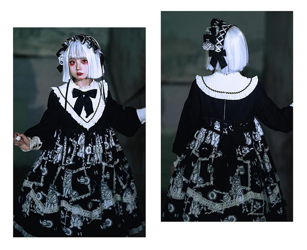 [Milky Time] Gothic Lolita Dress, Monochrome, Cosplay, Landmine Style, A-Line, Sickly Cute, Long Sleeves