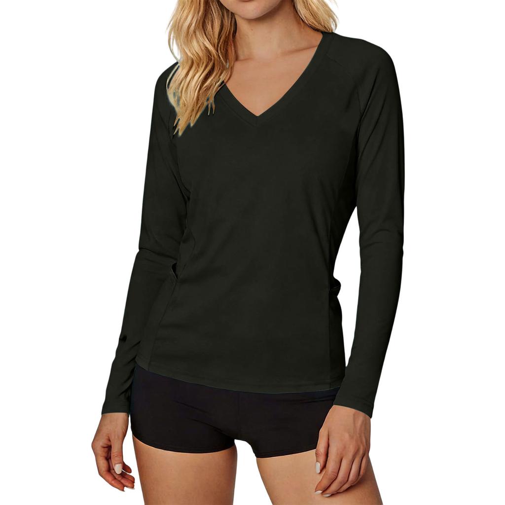 Women Lightweight Long Sleeve Sun Protection Shirt V Neck Quick Dry Breathable UV Protection Activewear Top for Outdoor Sports