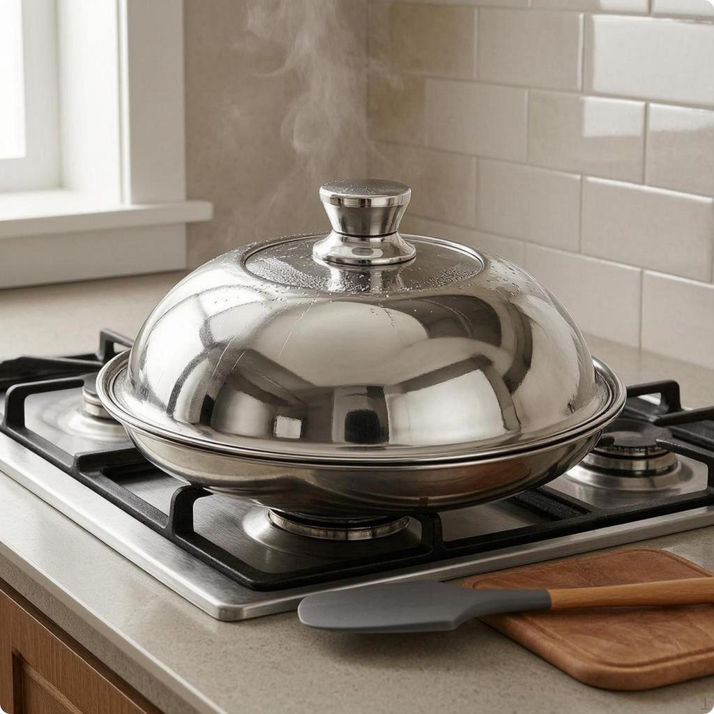 Universal Round Pot Lid Steam Vent Domed Mirror Finish Cookware for Cooking, Kitchen 28CM