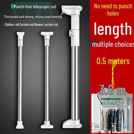 Tijă telescopică fără pumni: Suport pentru uscat haine și perdea ușor de instalat