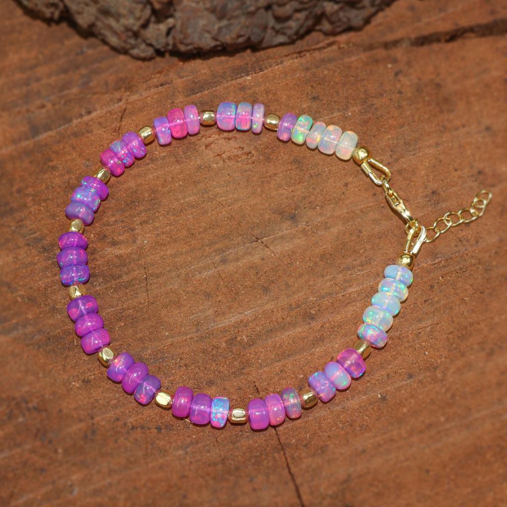 Lila Opal Perlenarmband, Zierlich Gold Filled, Sterling Silber