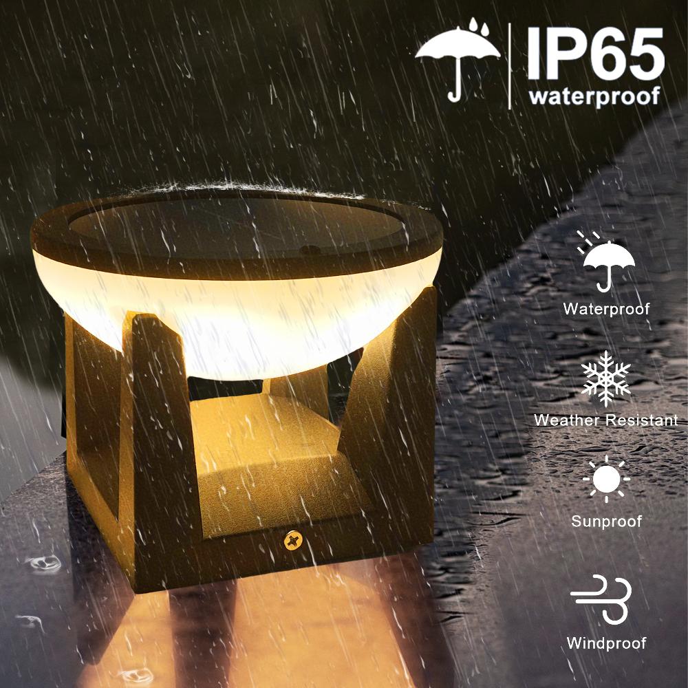 Circular Solar Post Light Outdoor Solar Pillar Light LED Fence Deck Cap Lantern Waterproof Flat Surface Patio Garden Patio Decor