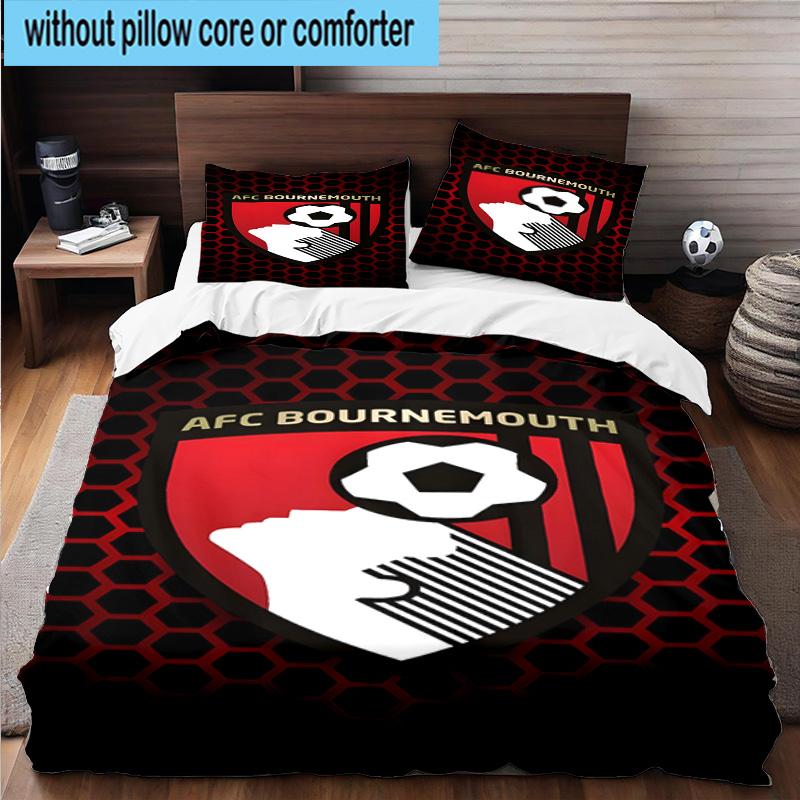 Set Biancheria da Letto Stampato con Stemma AFC Bournemouth 3 Pezzi Copripiumino Chiusura Include 1 Copripiumino e 2 Federe Set Biancheria da Letto Decorazioni per la Casa Regali