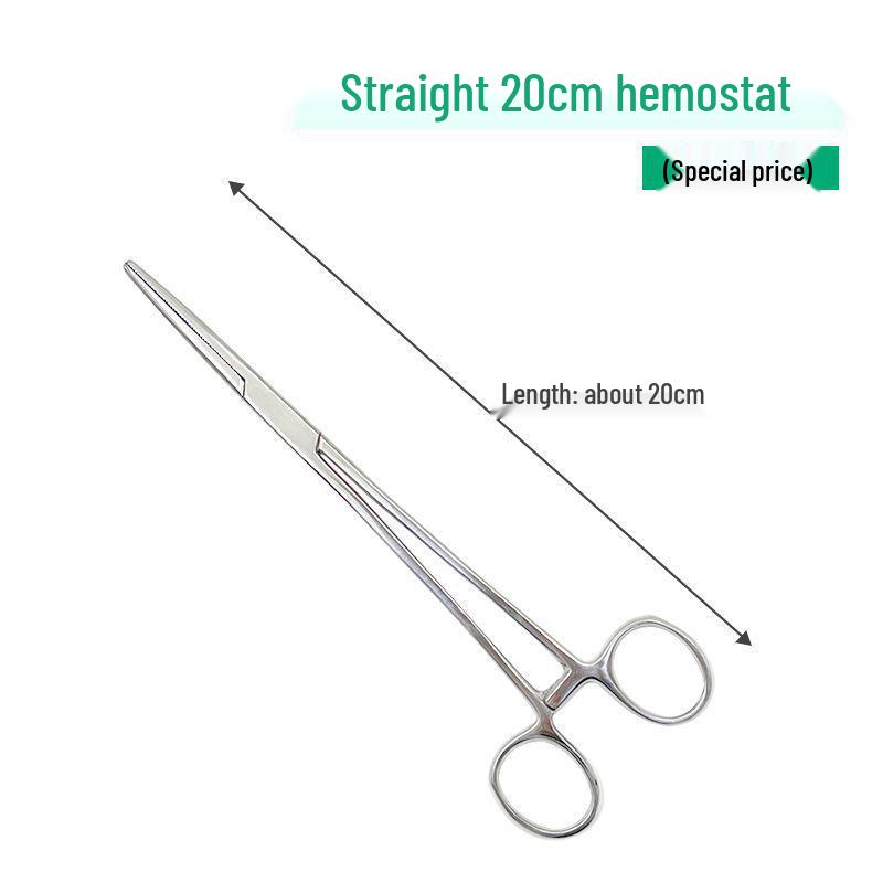 Large Stainless Steel Hemostatic Forceps: Pet Pliers, Needle Holder, Tweezers, Surgical Vessel Clamps - Straight & Curved Tips.