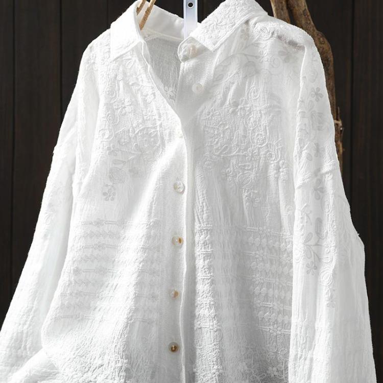 New Spring Fashion Lace Blouse Women Long Sleeve Casual Loose Basic Tops White Tee Shirt