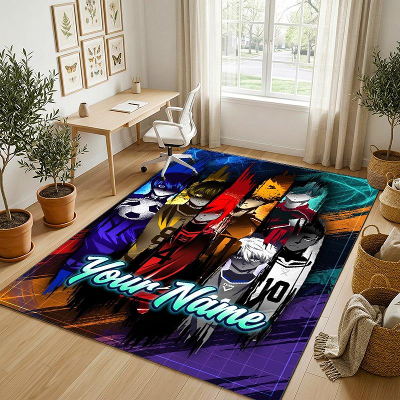 Personalized Crystal Velvet Carpet,Blue Lock Custom Printed Name, Plush Area Rug For Home Indoor Decor