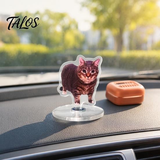 Talos 2D Flat Rotating Acrylic Cat Sign for Car Dashboard, Desk Decor, Cute Print Tabletop Centerpiece with Base Home Office, Interior Gift Lovers