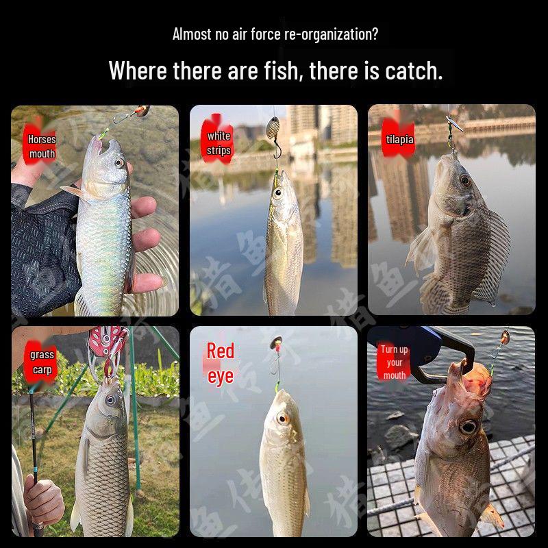 Tinplate Crankbait Rod with Red Sleeve Hook & White Stripe Melon Seed Lure - Gen 2 Poison Mosquito Fly & Tilapia Lure Set