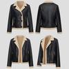 Women's Fleece Leather Jacket Thick Warm Flocked Leather Coat Turn-Down Collar PU Leather Jacket
