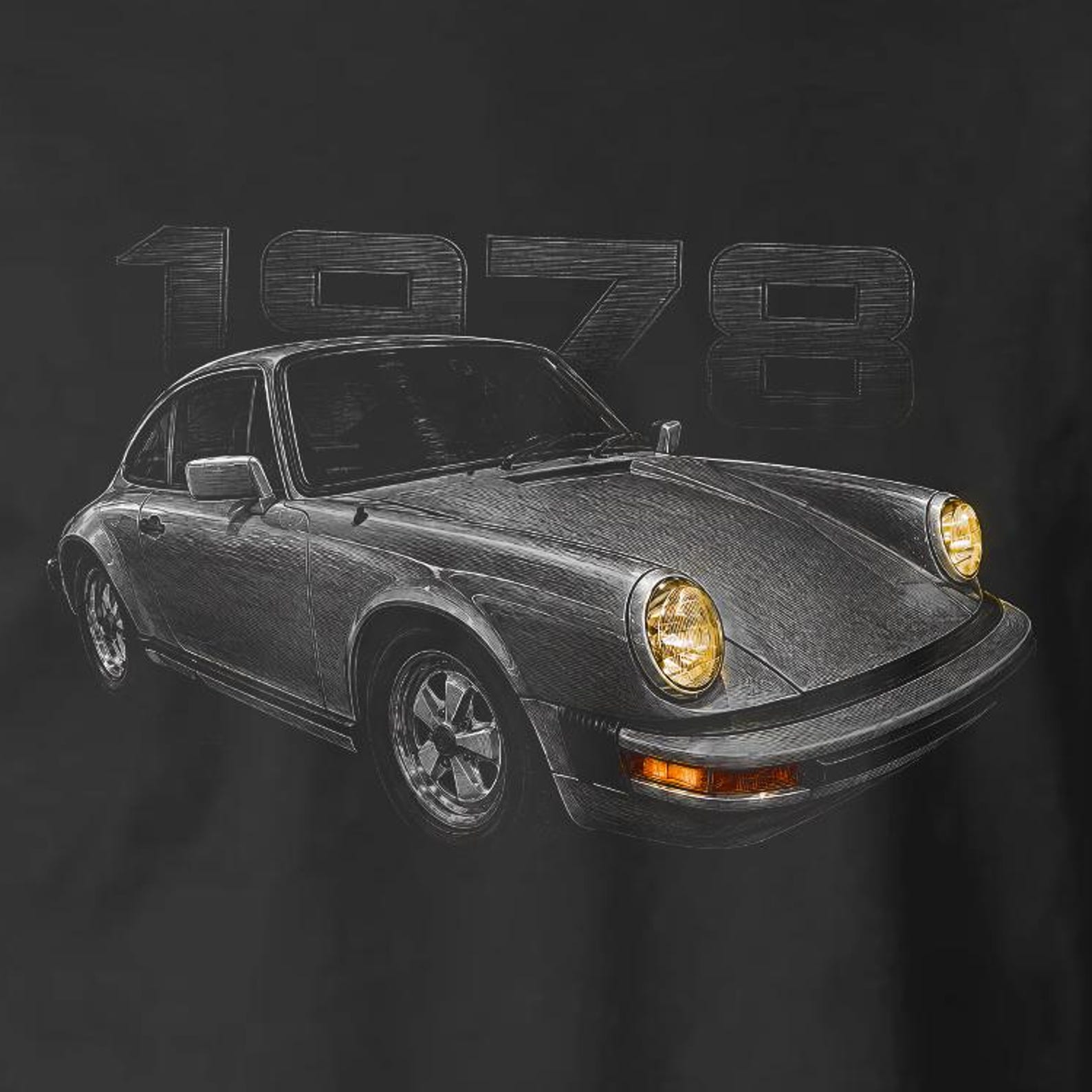 1970s German Classic Sports Coupe Air-Cooled Style Sketch Art T-Shirt 4XL