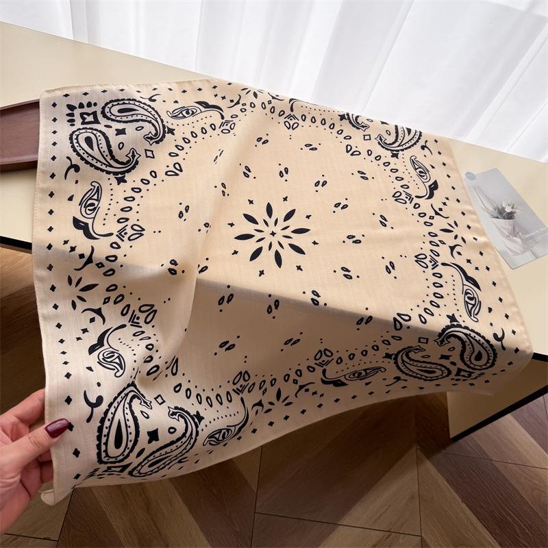 Simple retro cashew herringbone pattern cotton and linen small square scarf silk scarf imitation velvet headscarf shawl sunscreen scarf scarf