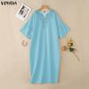 VONDA Women Ruffled 3/4 Sleeve Print Casual Long Baggy Maxi Robe Dress Nonelastic