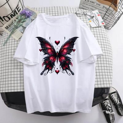 Classic Versatile Short Sleeve T-Shirt Women Harajuku Aesthetics Vintage T-shirt Fashion Creative Butterfly Pattern Printing Top