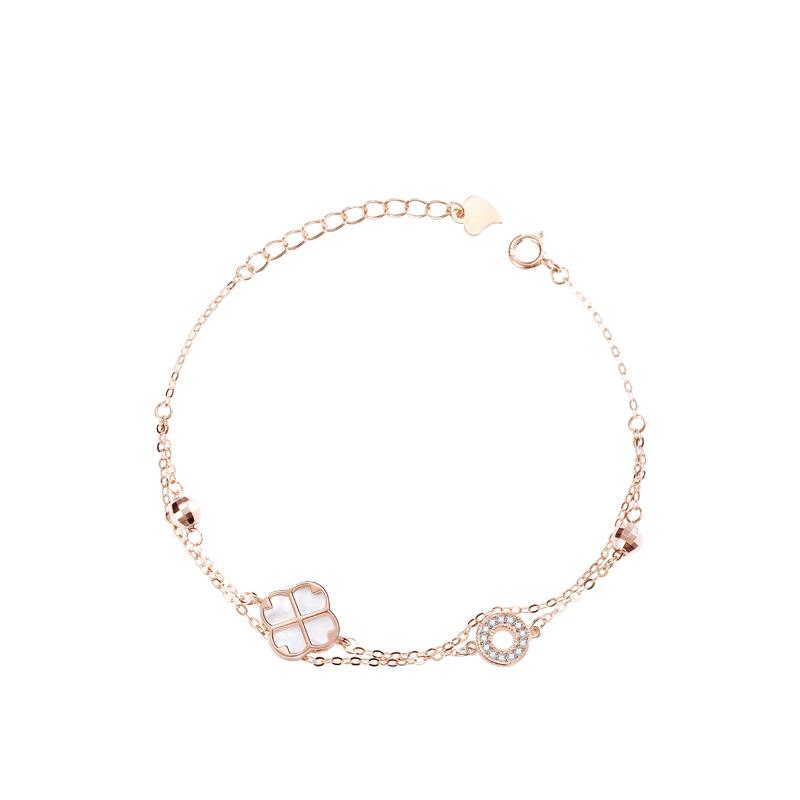 Double Four-leaf Clover Bracelet Women's Summer Rose White Fritillary Ins Bracelet Light Luxury Niche Mori Jewelry