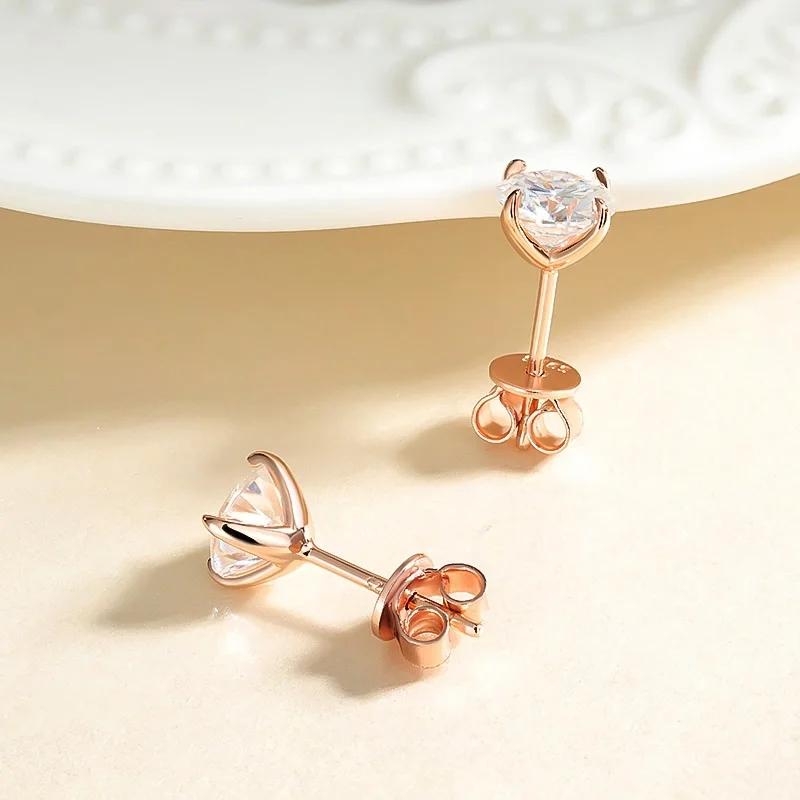 Smyoue 18K Plated 0.1-3CT Moissanite Stud Earrings for Women Men Sparkling Classic Bridal Jewelry 925 Silver Rose Gold Earring
