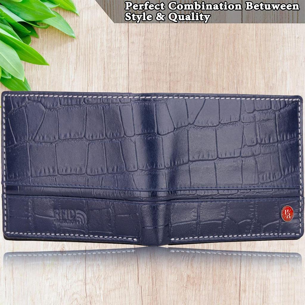 Denial Navy Printed RFID Blocking Leather Wallet for Men