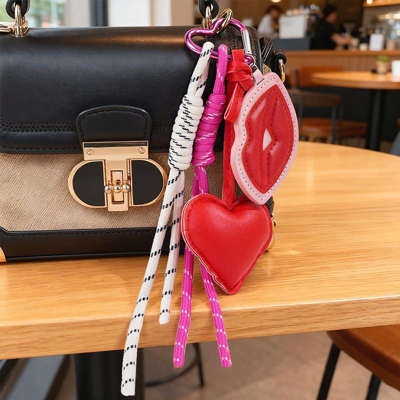 Red Lip Faux Leather Mini Backpack Hanging Handbag Pendant Bag Pendant Bags Accessories