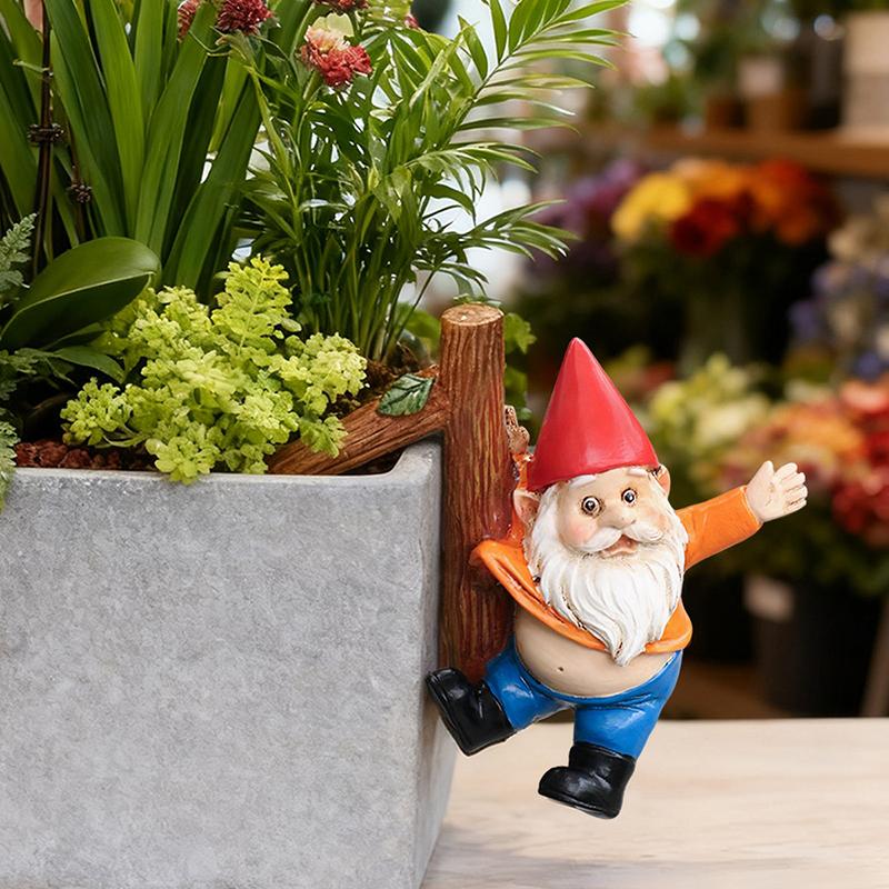Funny Garden Gnome Statue Flower Pot Hugger, Gnome Figurine Resin Sculpture Outdoor Decor Patio Lawn Fence Plant Pot Ornaments