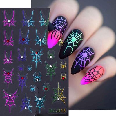 1/4 Pcs Halloween Nail Stickers Cute Spider Nail Slide Decals Nail Supplies Manicure Decoration