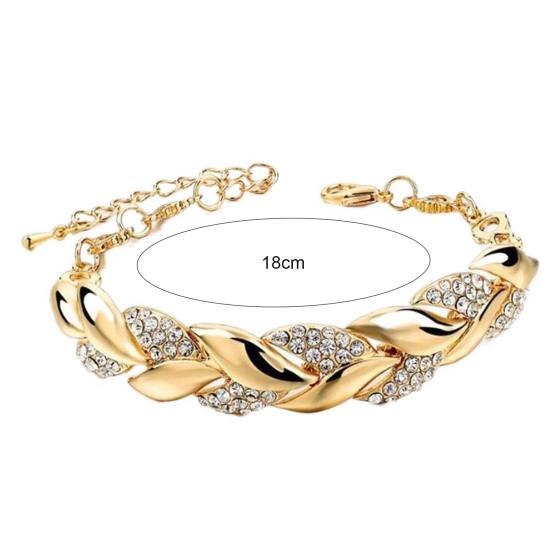Adjustable Golden Leaves Rhinestone Bracelets Elegant Leaf Bangle for Women