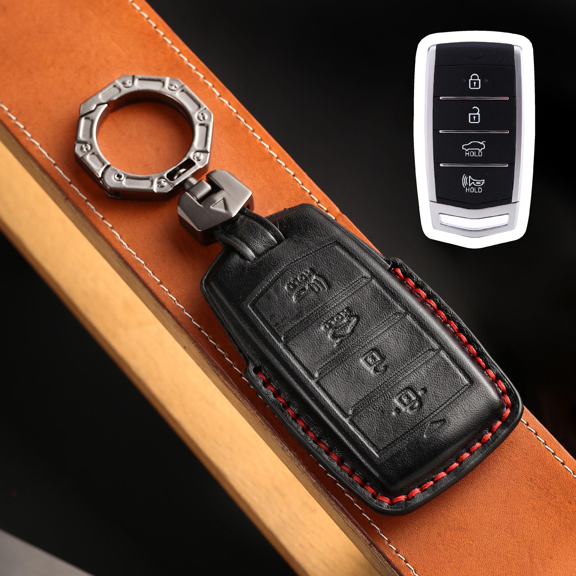

Korean special leather key cover is suitable for Lawns old models, high-end cowhide car keychain ideas чёрный