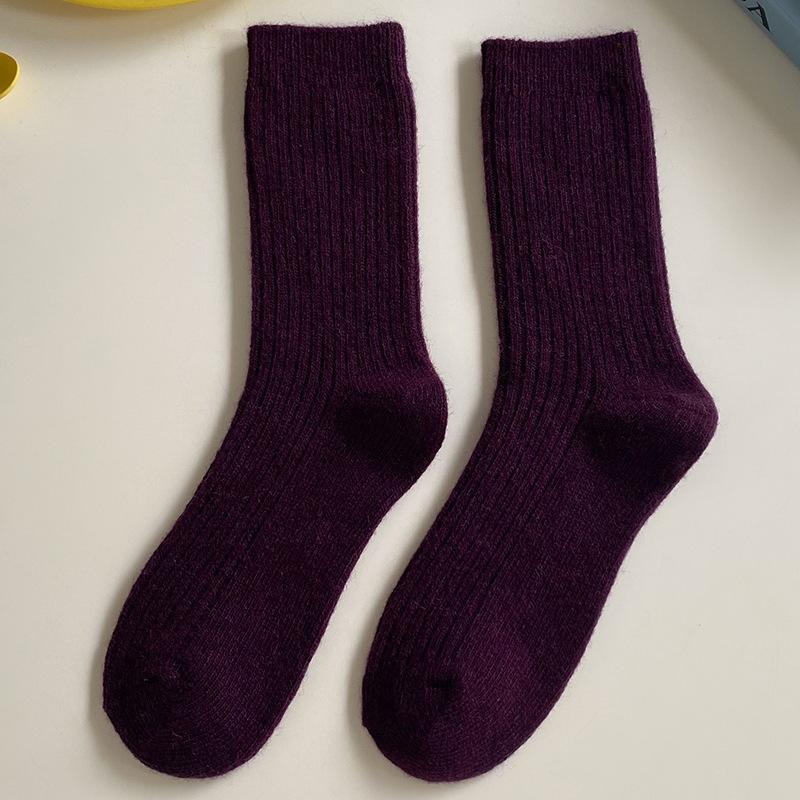 1 Paar Damen Baumwolle Lockere Socken Herbst Winter Strick Einfarbig Lang Schwarz Rosa Koreanisch Japanisch Studentinnen Strümpfe Retro