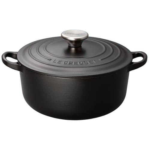 Le Creuset Cast Iron Enamel Cocotte Ronde Pot, 20 Cm, Matte Black, Gas and Induction Oven Compatible [Official Japanese Product]