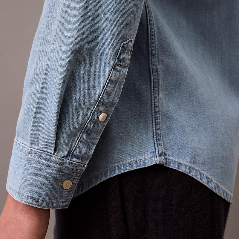 Calvin Klein Comfortable Minimalist Pointed Collar Denim Button-Up Shirt Men Shirts Blue 40BM796-450