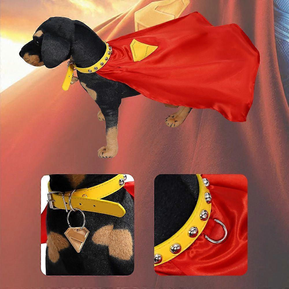 Red Dog Hero Costume Cape for Halloween and Parties, Superhero Dog Costume Cape Cosplay Set with Soft Collar and Tag Complete Set