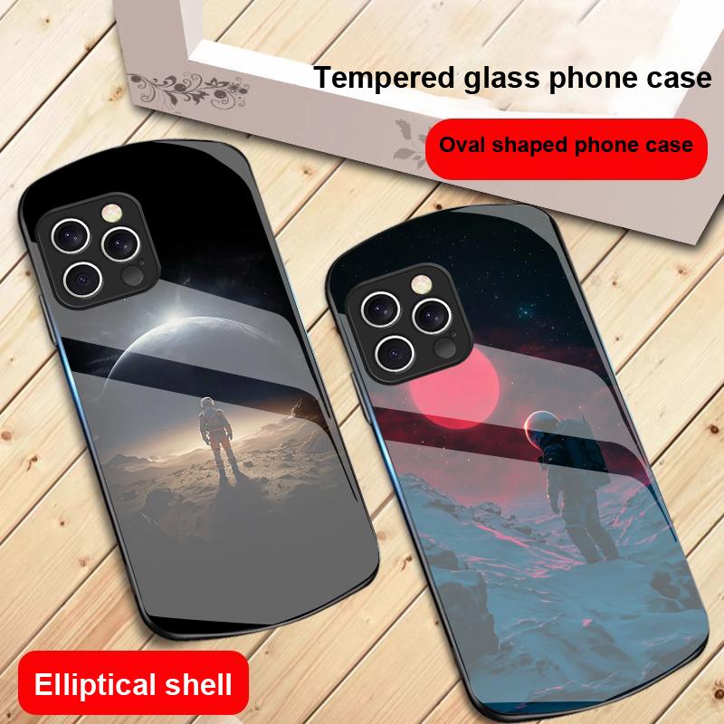 Red Moon Explorer For IPhone 16 Pro Max 15 Pro 14 13 12 Mini 11 XS Max XR 7 8 Plu SE 2022 Elliptical Glass Phone Case