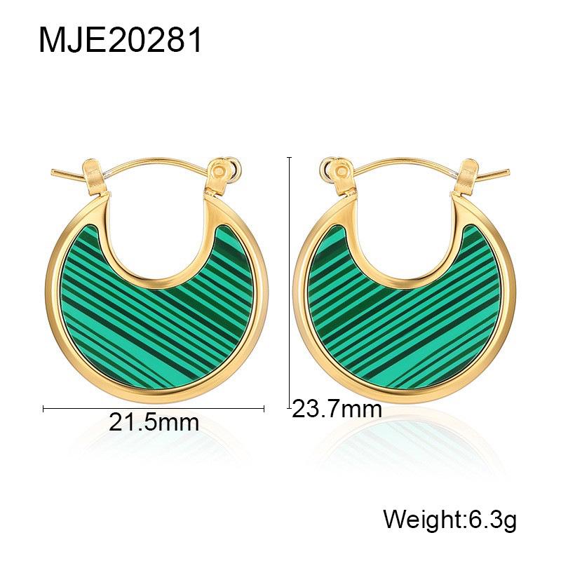 

Позолоченные серьги из нержавеющей стали в виде лунного веера с малахитовой ракушкой - стиль европейских и американских инфлюенсеров 18K Gold