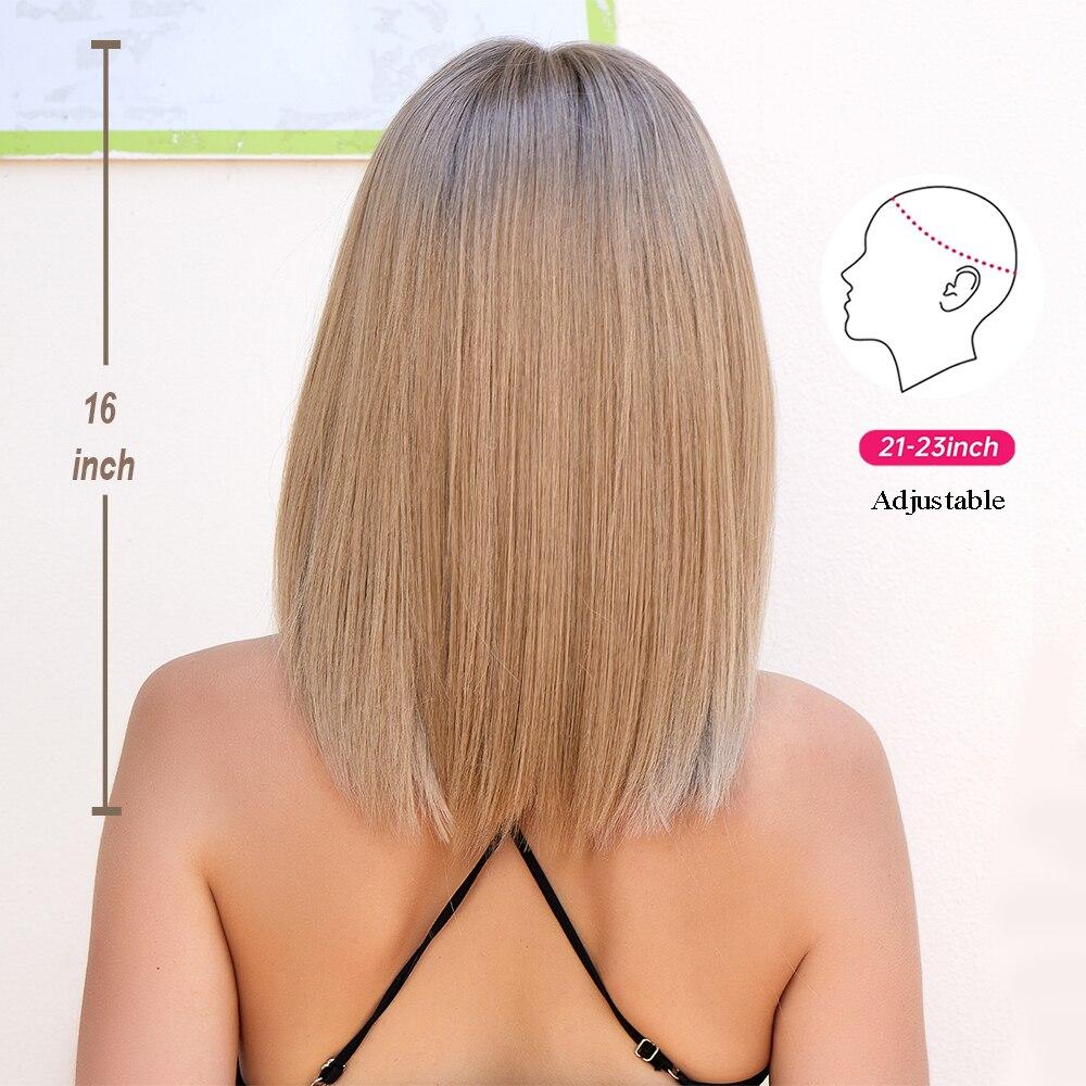 LOUIS FERRE Perruque Bob Lace Front Wig synthétique courte et lisse, perruque Lace Front Wig marron clair avec raie centrale pour femmes, perruque de Cosplay haute densité