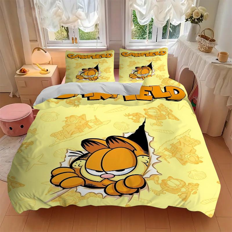 3pcs Garfield, Cat Cover Set, 1 Cover + 2 Pillowcases (No Insert), Bedding for All Seasons, Bedding,Bedroom Decor Yy250922022