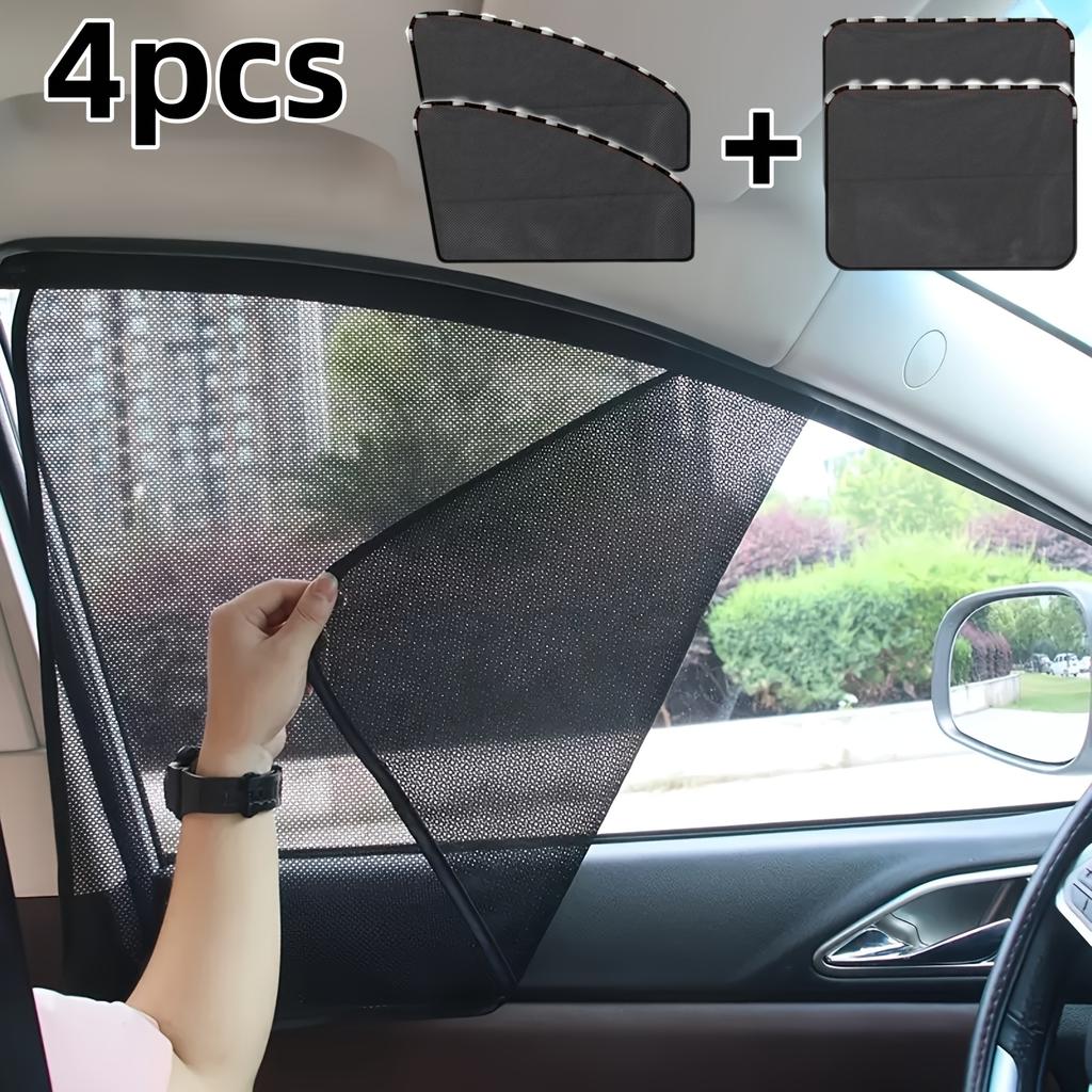4pcs Magnetic Front Rear Window Curtain Summer UV Protection Universal Foldable Window Sunshades with Small Hole Auto Accessory